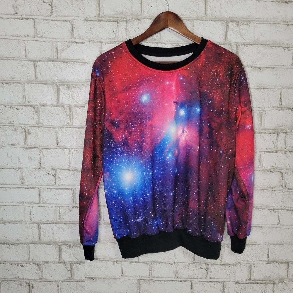 Cuteā galaxy printed crew lightweightāsweatshirt